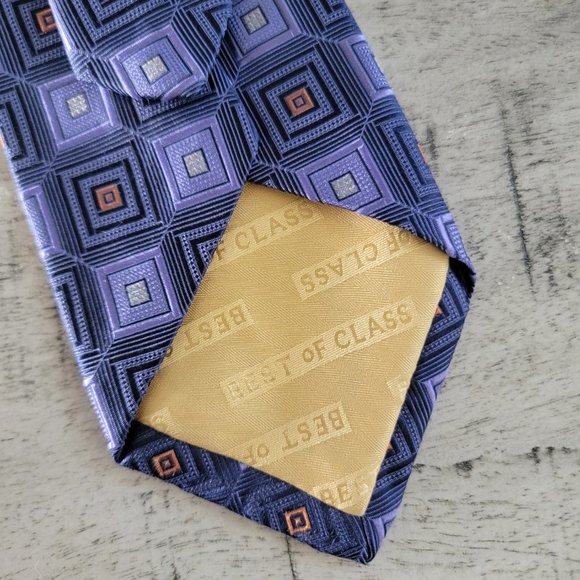 Robert Talbott Lavender Navy and Gray Geometric Print Silk Tie 56.… - Picture 7 of 9